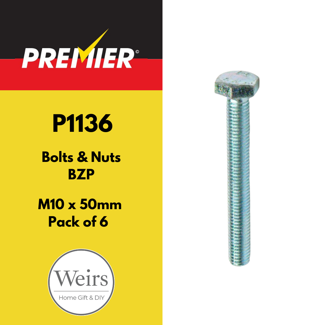 Nuts & Bolts | Premier Bolts & Nuts BZP M10 x 50 by Weirs of Baggot St