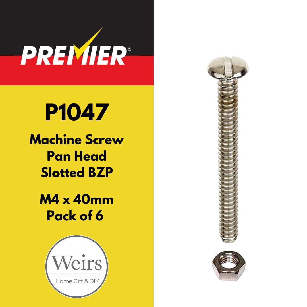 Machine Screws | Premier Screw & Nut BZP M4 X 40 by Weirs of Baggot St