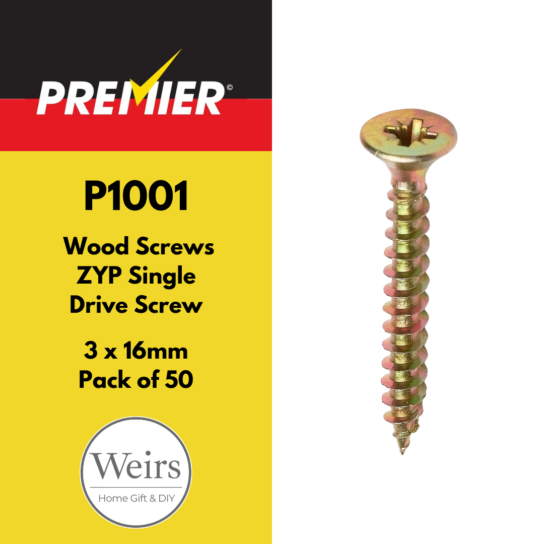 Screws | Premier Wood Screws ZYP - 3 x 16mm by Weirs of Baggot St