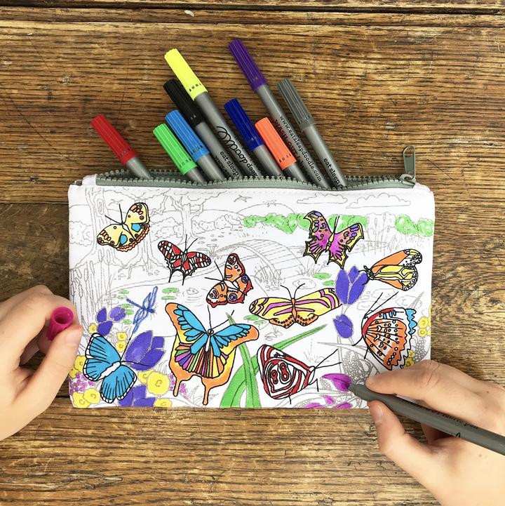 Eat Sleep Doodle Butterfly Pencil Case - Colour in & Learn