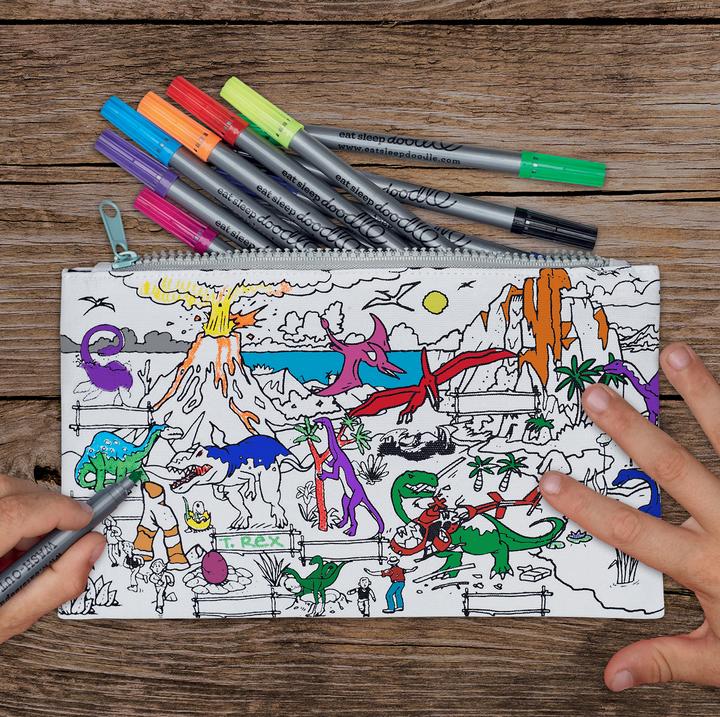 Eat Sleep Doodle Dinosaur Pencil Case - Colour in & Learn